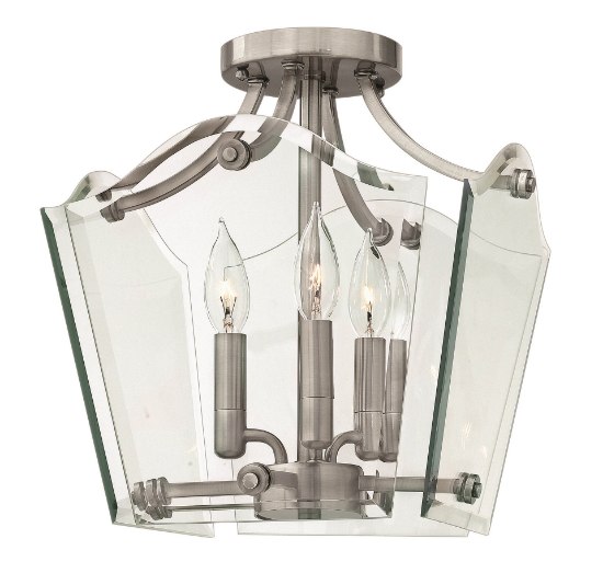 Picture of 60w Foyer Wingate CAND Clear Beveled Panels Polished Antique Nickel Semi-flush Mount