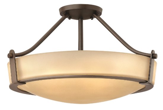 Picture of 100w Foyer Hathaway MED Etched Amber Olde Bronze Semi-flush Mount