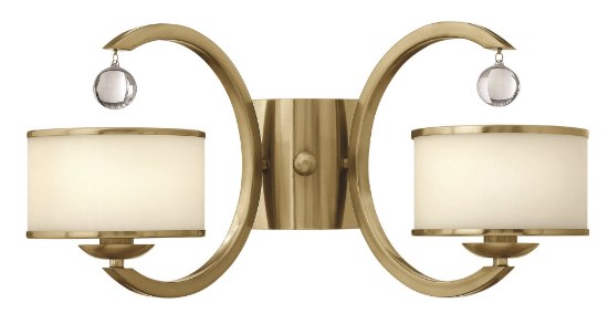 Foto para 60w Sconce Monaco CAND Etched Opal Metal Trimmed Glass Shade Brushed Caramel Two Light Sconce