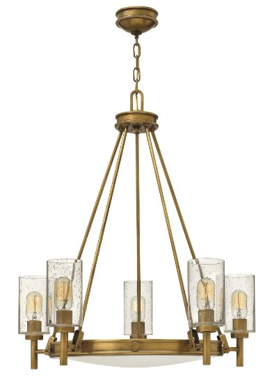 Foto para 100w Chandelier Collier MED Clear Seedy and Etched Heritage Brass Single Tier Foyer