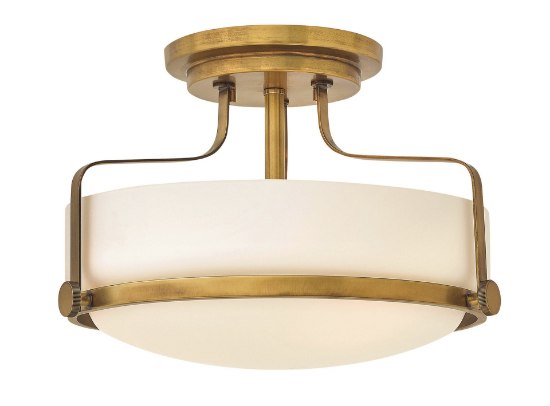 Foto para 100w Foyer Harper MED Etched Opal Heritage Brass Semi Flush Mount