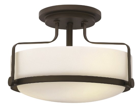 Foto para 100w Foyer Harper MED Etched Opal Oil Rubbed Bronze Semi-flush Mount