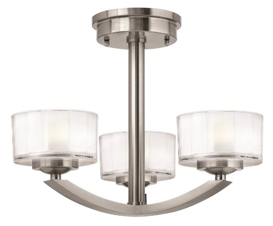 Foto para 60w Foyer Meridian G-9 Thick Faceted Clear Inside Etched Brushed Nickel Semi-flush Mount