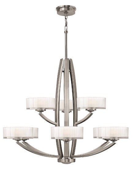 Picture of 60w Chandelier Meridian G-9 Thick Faceted Clear Inside Etched Brushed Nickel Two Tier Foyer