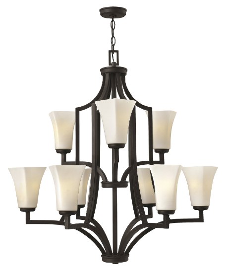 Picture of 100w Chandelier Spencer MED Etched Opal Textured Black Two Tier Foyer