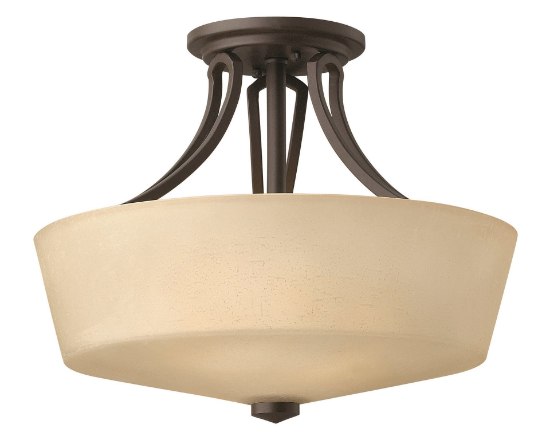 Picture of 100w Foyer Parker MED Light Amber Etched Linen Buckeye Bronze Semi-flush Mount