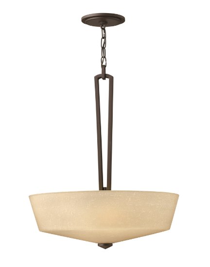 Picture of 100w Foyer Parker MED Light Amber Etched Linen Buckeye Bronze Inverted Pendant