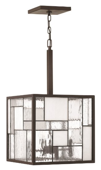 Picture of 60w Chandelier Mondrian CAND Copper Foil Bound Glass Panels Buckeye Bronze Single Tier Pendant