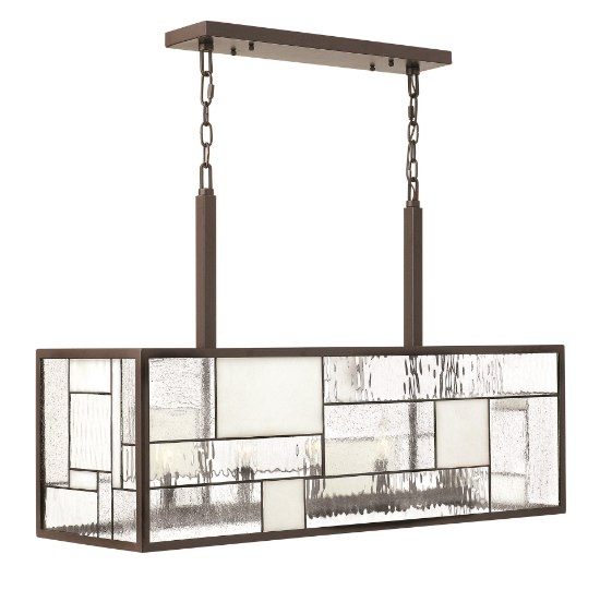 Foto para 60w Chandelier Mondrian CAND Copper Foil Bound Glass Panels Buckeye Bronze Linear