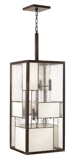 Picture of 60w Foyer Mondrian CAND Copper Foil Bound Glass Panels Buckeye Bronze Single Tier Foyer