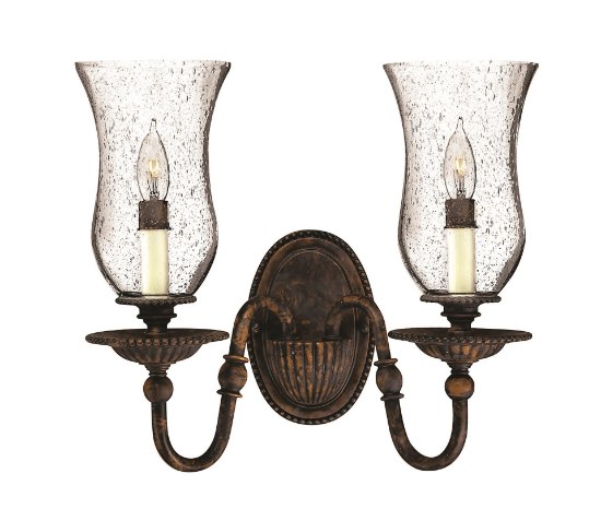 Foto para 60w Sconce Rockford CAND Clear Seedy Hurricane Forum Bronze Two Light Sconce