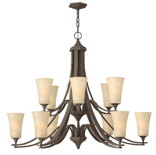 Foto para 60w Chandelier Brantley MED Marbled Amber Oil Rubbed Bronze Two Tier Foyer