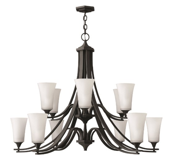 Foto para 60w Chandelier Brantley MED Etched White Textured Black Two Tier Foyer