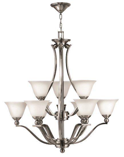 Foto para 100w Chandelier Bolla MED Etched Opal Brushed Nickel Two Tier Foyer