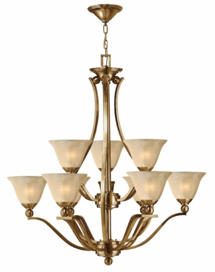 Foto para 100w Chandelier Bolla MED Light Amber Seedy Brushed Bronze Two Tier Foyer