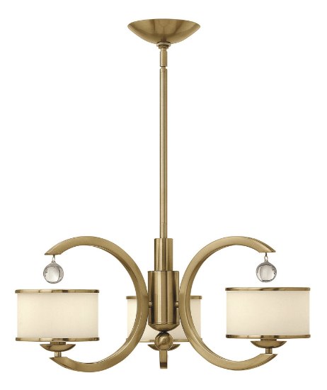 Picture of 60w Chandelier Monaco CAND Etched Opal Metal Trimmed Glass Shade Brushed Caramel Three Light