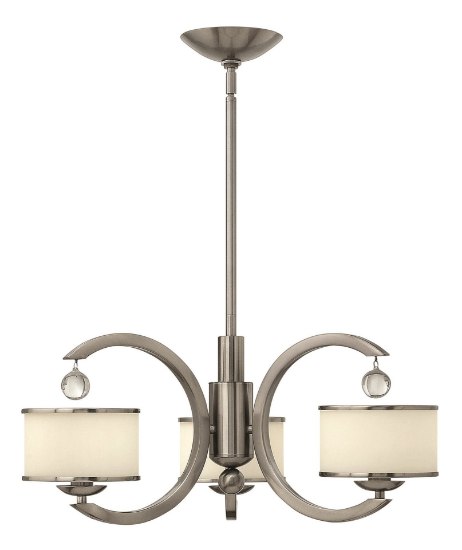 Picture of 60w Chandelier Monaco CAND Etched Opal Metal Trimmed Glass Shade Brushed Nickel Three Light