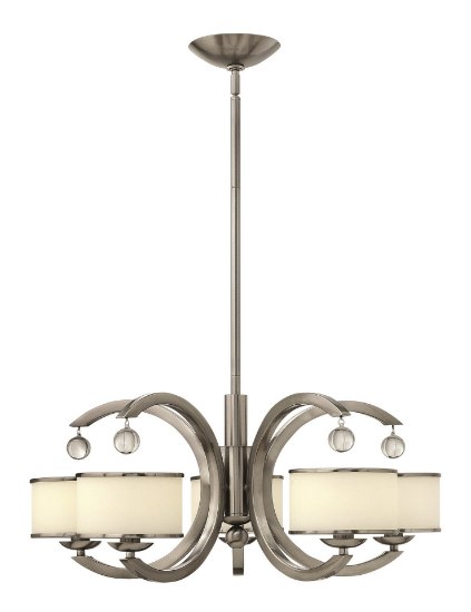 Picture of 60w Chandelier Monaco CAND Etched Opal Metal Trimmed Glass Shade Brushed Nickel Stem Hung