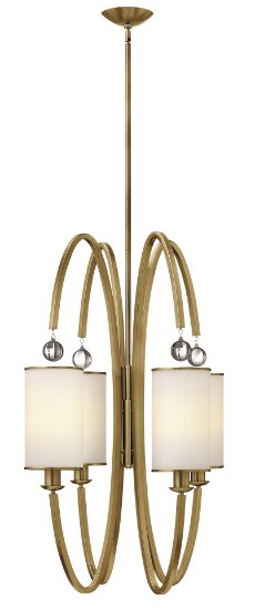 Picture of 100w Foyer Monaco MED Etched Opal Metal Trimmed Glass Shade Brushed Caramel Stem Hung Foyer