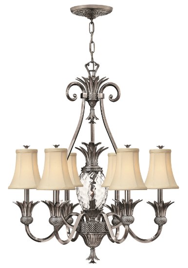 Picture of 60w Chandelier Plantation CAND Clear Optic Polished Antique Nickel Single Tier Foyer