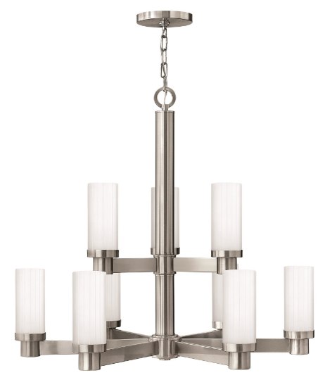 Picture of 100w Chandelier Midtown MED Multi-Faceted Etched Brushed Nickel Two Tier Foyer