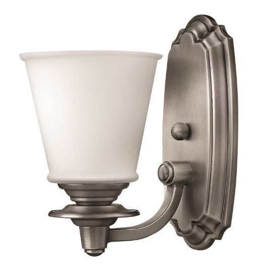 Foto para 100w Bath Plymouth MED Etched Opal Polished Antique Nickel Bath Sconce