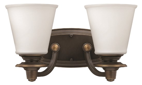 Foto para 100w Bath Plymouth MED Etched Opal Olde Bronze Bath Two Light