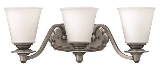 Picture of 100w Bath Plymouth MED Etched Opal Polished Antique Nickel Bath Three Light