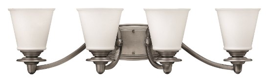 Foto para 100w Bath Plymouth MED Etched Opal Polished Antique Nickel Bath Four Light