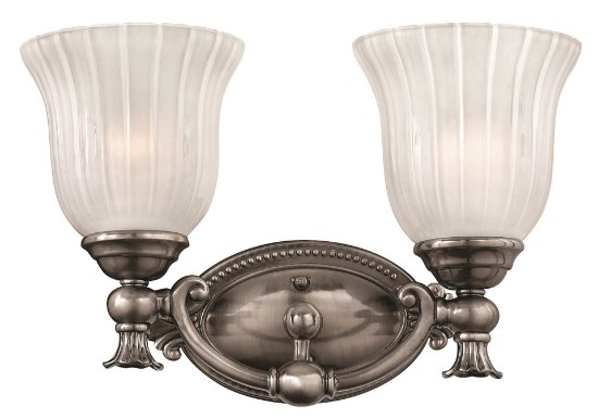 Picture of 100w Bath Francoise MED Frosted Ribbed Polished Antique Nickel Bath Two Light