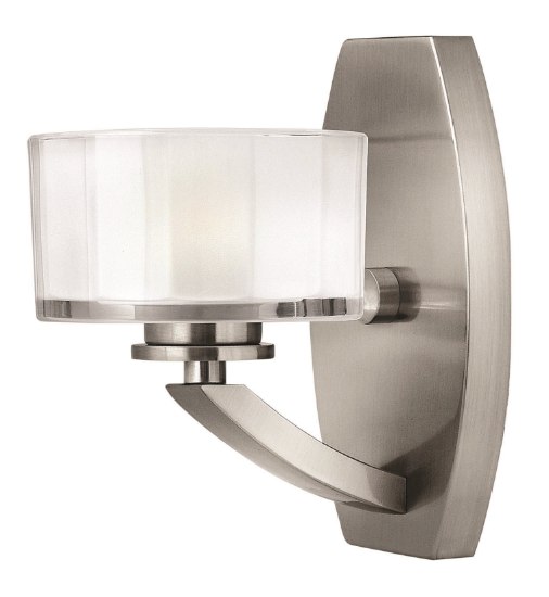 Picture of 60w Bath Meridian G-9 Thick Faceted Clear Inside Etched Brushed Nickel Bath Sconce