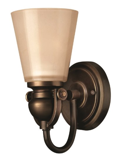 Foto para 100w Bath Mayflower MED Inside Etched Amber Olde Bronze Bath Sconce