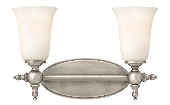 Foto para 100w Bath Yorktown MED Etched Opal Antique Nickel Bath Two Light