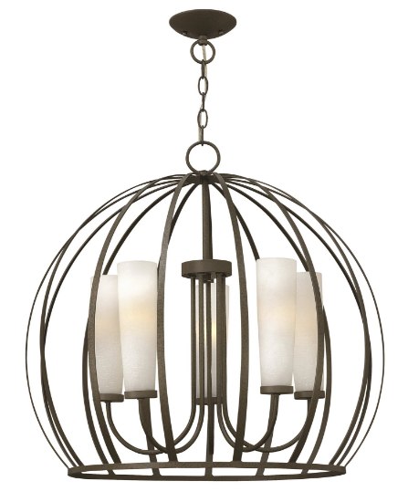 Picture of 60w Chandelier Renata CAND Etched Opal Linen Blacksmith* Single Tier Foyer