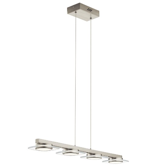 Picture of 8w 1523lm Azenda White Acrylic With Clear Glass Trim Brushed Nickel Integrated LED 4 Light Linear Pendant