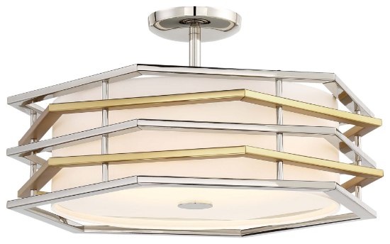 Picture of 38w WW Led Semi Flush (Convertible) Polished Nickel W/Honey Gold White Linen