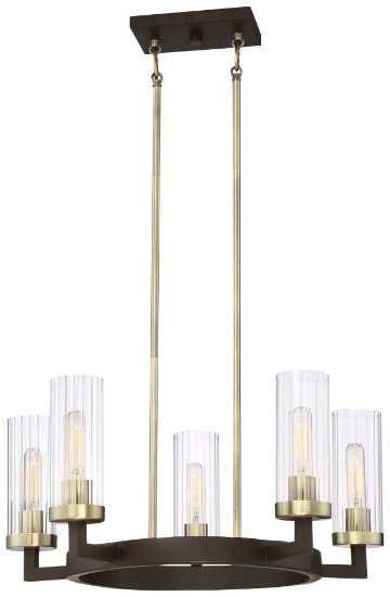 Foto para 60w SW Chandelier Aged Kinston Bronze W/Brushed Clear Glass