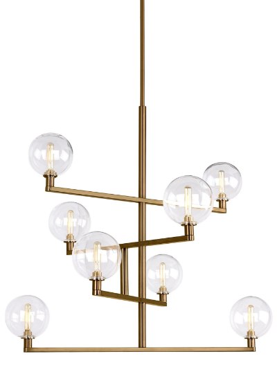 Picture of 2w Gambit 22k Transparent Glass Globe Aged Brass E12 T6 90cri Gambit Chandelier CL AB -LED922