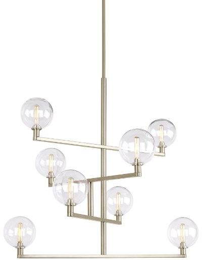 Picture of 2w Gambit 27k Transparent Glass Globe Satin Nickel E12 T6 90cri Gambit Chandelier CL SN -LED927