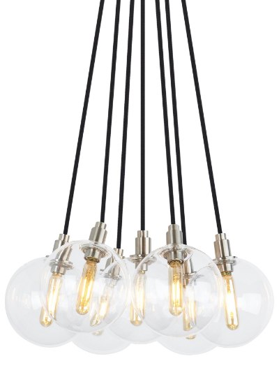 Picture of 2w Gambit 22k Transparent Glass Globe Aged Brass E12 T6 90cri Gambit 7-Lite Chandelier 7-L CL AB -LED922