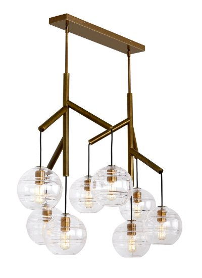 Picture of 3.5w Sedona 27k Transparent Glass Orb Aged Brass E26 Medium Base T14 90cri Sedona Multi-Port Chandelier Dble Two Prt Ln Cnpy