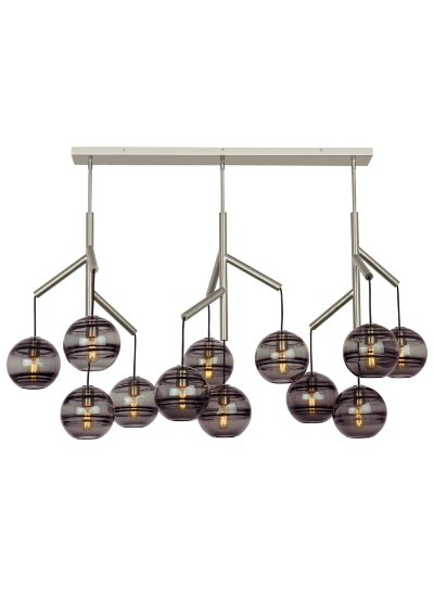 Foto para 3.5w Sedona 22k Transparent Glass Orb Satin Nickel E26 Medium Base T14 90cri Sedona Three-Port Chandelier Trpl Three Port Lnr C