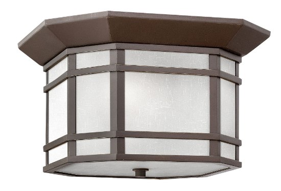 Foto para 60w Outdoor Cherry Creek MED White Linen Oil Rubbed Bronze Flush Mount