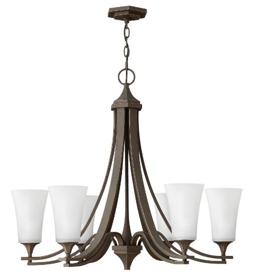 Foto para 100w Chandelier Brantley MED Etched White Oil Rubbed Bronze Single Tier