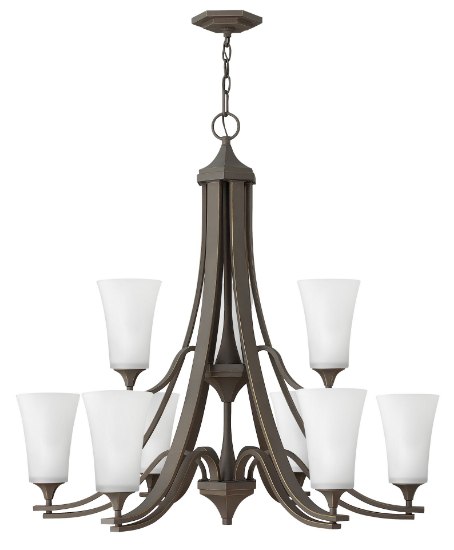 Picture of 75w Chandelier Brantley MED Etched White Oil Rubbed Bronze Two Tier Foyer