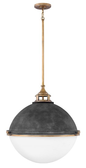 Foto para 100w Chandelier Fletcher MED Etched Opal Aged Zinc Single Tier Pendant