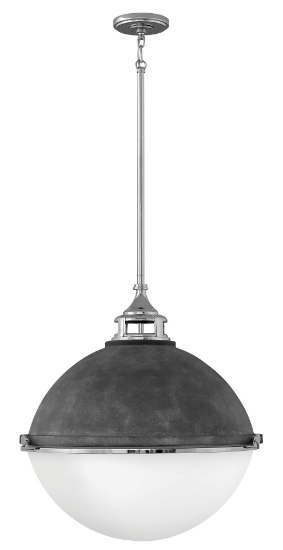 Foto para 100w Chandelier Fletcher MED Etched Opal Aged Zinc Single Tier Pendant