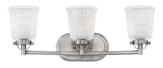 Picture of 100w Bath Bennett MED Clear Holophane Polished Antique Nickel Bath Three Light