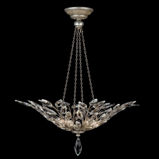 Foto para 240w (4 x 60w) 35" Crystal Laurel 4-Light Cand B-10 Antiqued Warm Silver Leaf Pendant