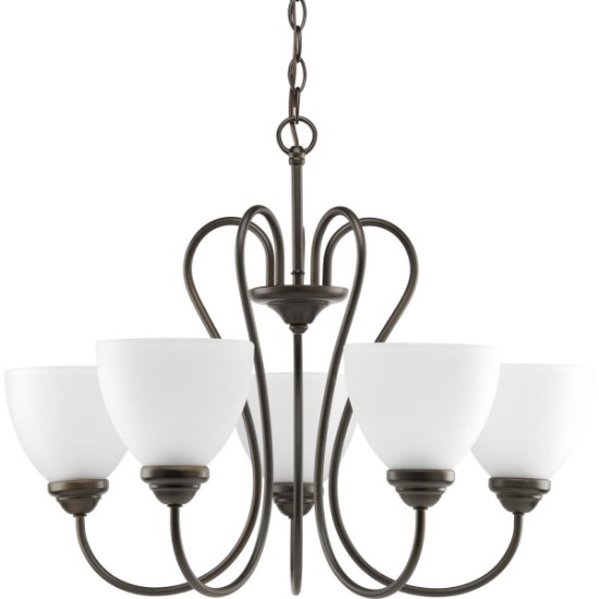 Foto para 500w 26" Heart 5 Light MED Antique Bronze Etched Glass Chandelier